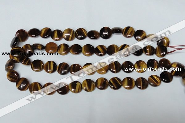 CTE176 15.5 inches 12mm flat round yellow tiger eye gemstone beads