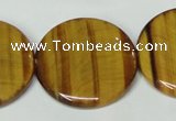 CTE178 15.5 inches 30mm flat round yellow tiger eye gemstone beads