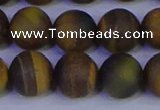 CTE1815 15.5 inches 14mm round matte yellow iron tiger beads