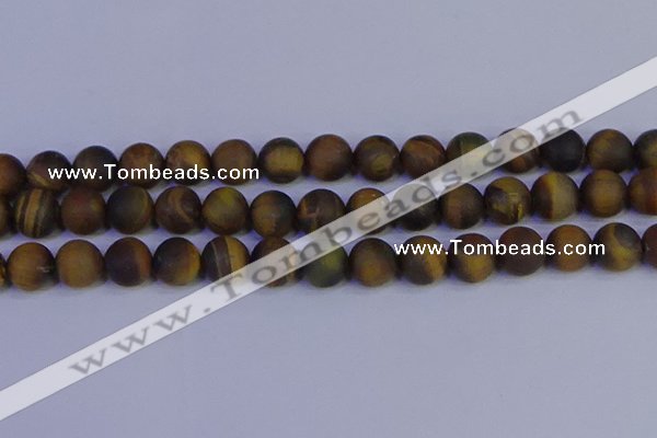 CTE1815 15.5 inches 14mm round matte yellow iron tiger beads