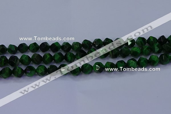 CTE1923 15.5 inches 10mm faceted nuggets green tiger eye beads