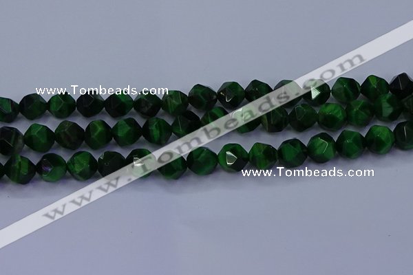 CTE1924 15.5 inches 12mm faceted nuggets green tiger eye beads