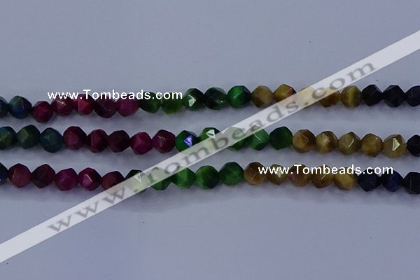 CTE1928 15.5 inches 10mm faceted nuggets colorful tiger eye beads