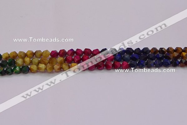 CTE1937 15.5 inches 8mm faceted nuggets mixed tiger eye beads