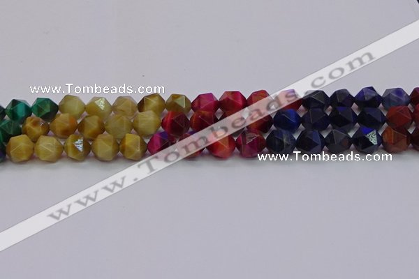 CTE1939 15.5 inches 12mm faceted nuggets mixed tiger eye beads