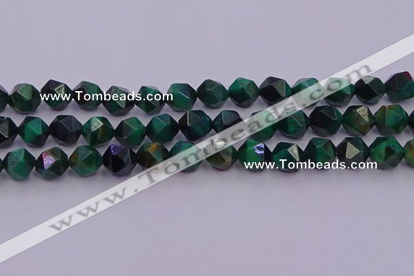 CTE1949 15.5 inches 12mm faceted nuggets green tiger eye beads