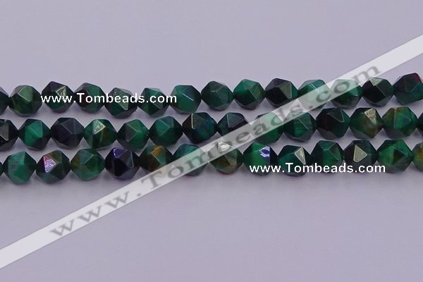 CTE1949 15.5 inches 12mm faceted nuggets green tiger eye beads