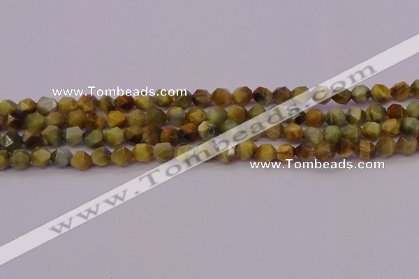 CTE1975 15.5 inches 6mm faceted nuggets golden & blue tiger eye beads