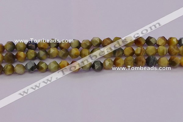 CTE1976 15.5 inches 8mm faceted nuggets golden & blue tiger eye beads