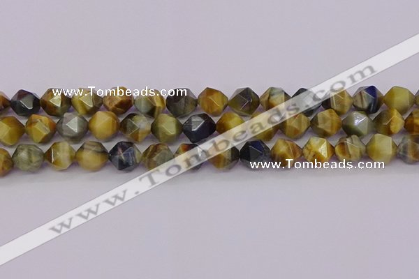 CTE1977 15.5 inches 10mm faceted nuggets golden & blue tiger eye beads