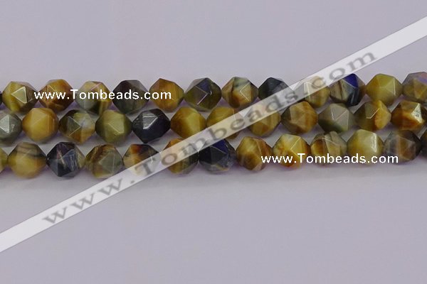 CTE1978 15.5 inches 12mm faceted nuggets golden & blue tiger eye beads