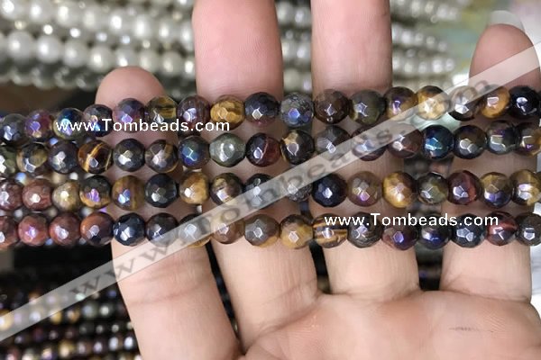 CTE2001 15.5 inches 6mm faceted round AB-color mixed tiger eye beads