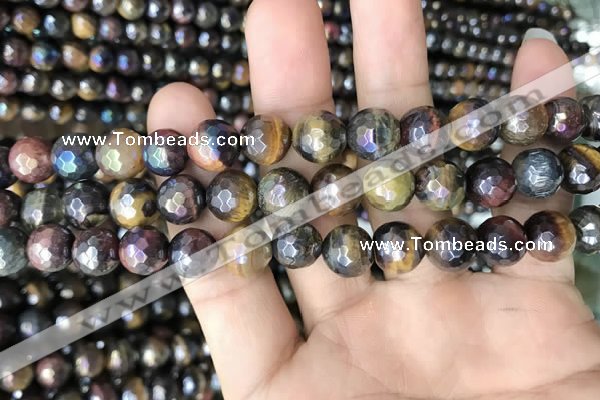 CTE2003 15.5 inches 10mm faceted round AB-color mixed tiger eye beads