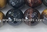 CTE2097 15.5 inches 14mm faceted round AB-color mixed tiger eye beads