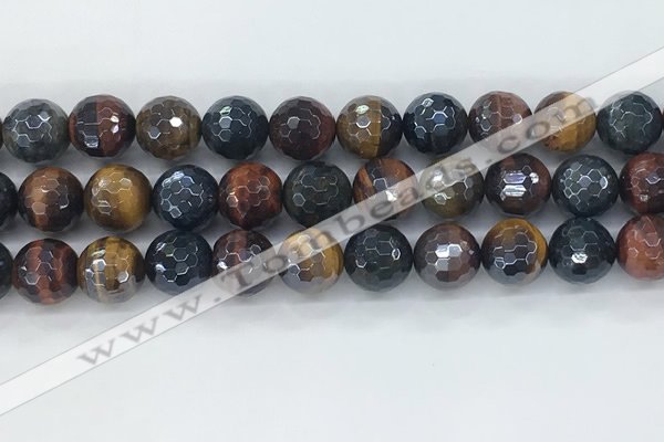 CTE2097 15.5 inches 14mm faceted round AB-color mixed tiger eye beads