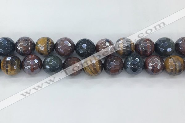 CTE2098 15.5 inches 16mm faceted round AB-color mixed tiger eye beads