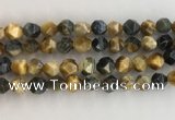 CTE2128 15.5 inches 12mm faceted nuggets golden & blue tiger eye beads