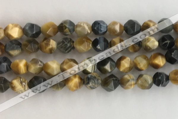 CTE2128 15.5 inches 12mm faceted nuggets golden & blue tiger eye beads