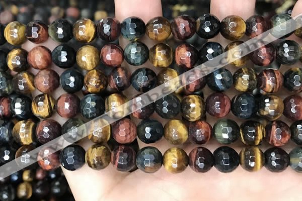 CTE2227 15.5 inches 8mm faceted round colorful tiger eye beads