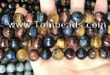 CTE2229 15.5 inches 12mm faceted round colorful tiger eye beads