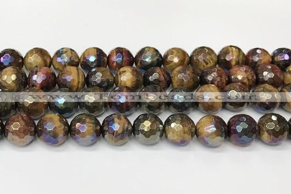 CTE2288 15 inches 12mm faceted round AB-color colorful tiger eye beads