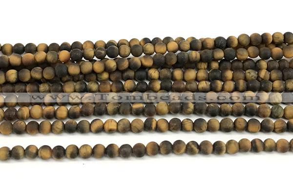 CTE2455 15 inches 4mm round matte yellow tiger eye beads