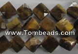 CTE315 15.5 inches 10*10mm faceted diamond yellow tiger eye beads