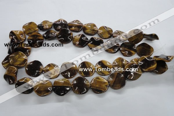 CTE323 15.5 inches 20mm wavy coin yellow tiger eye gemstone beads