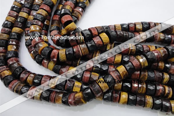 CTE408 15.5 inches 7*12mm faceted tyre red & yellow tiger eye beads