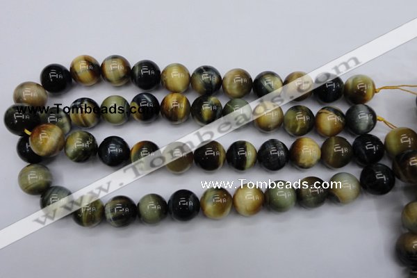 CTE555 15.5 inches 14mm round golden & blue tiger eye beads