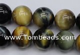 CTE556 15.5 inches 16mm round golden & blue tiger eye beads