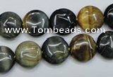 CTE561 15.5 inches 12mm flat round golden & blue tiger eye beads