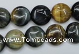 CTE562 15.5 inches 14mm flat round golden & blue tiger eye beads