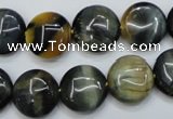 CTE563 15.5 inches 16mm flat round golden & blue tiger eye beads