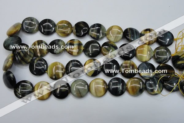 CTE564 15.5 inches 18mm flat round golden & blue tiger eye beads