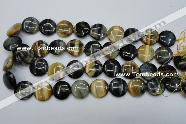 CTE565 15.5 inches 20mm flat round golden & blue tiger eye beads