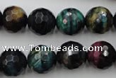 CTE585 15.5 inches 14mm faceted round colorful tiger eye beads