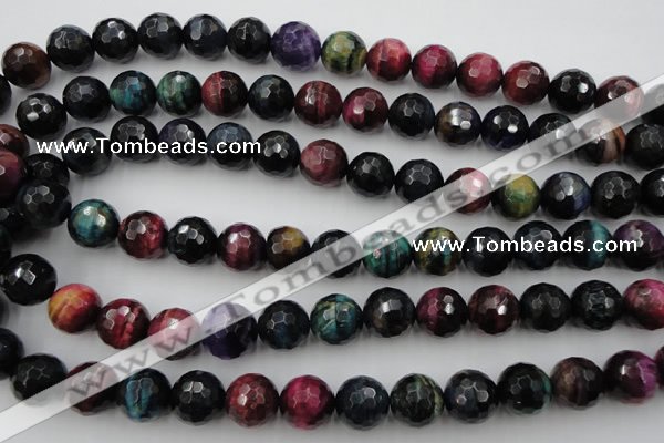 CTE585 15.5 inches 14mm faceted round colorful tiger eye beads