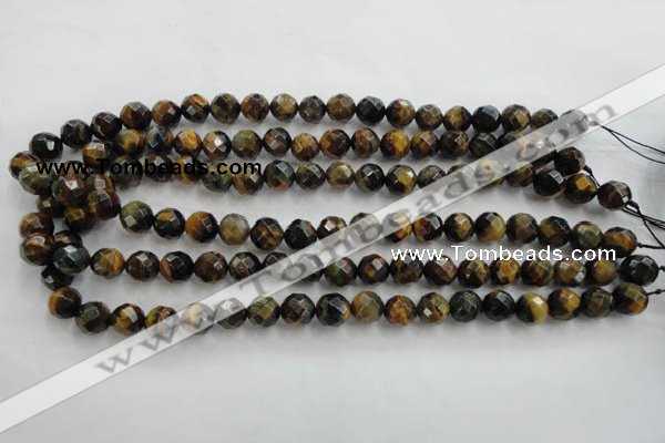 CTE723 15.5 inches 10mm faceted round yellow & blue tiger eye beads
