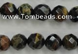 CTE724 15.5 inches 12mm faceted round yellow & blue tiger eye beads