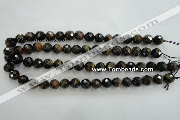 CTE724 15.5 inches 12mm faceted round yellow & blue tiger eye beads