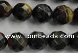 CTE725 15.5 inches 14mm faceted round yellow & blue tiger eye beads