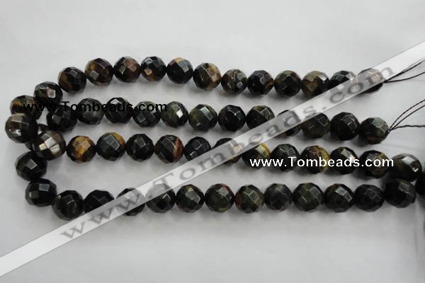 CTE725 15.5 inches 14mm faceted round yellow & blue tiger eye beads