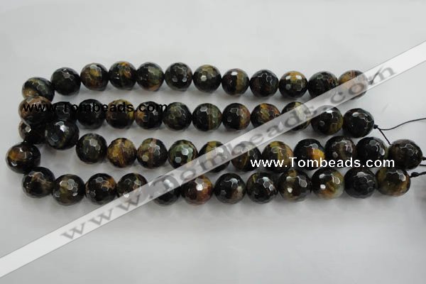 CTE726 15.5 inches 16mm faceted round yellow & blue tiger eye beads