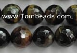 CTE727 15.5 inches 18mm faceted round yellow & blue tiger eye beads