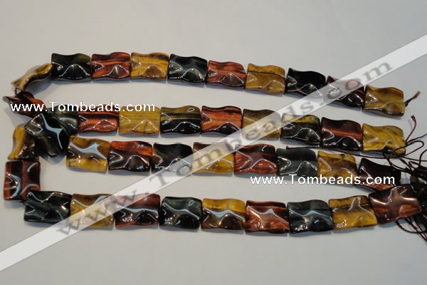 CTE810 15.5 inches 15*20mm wavy rectangle colorful tiger eye beads