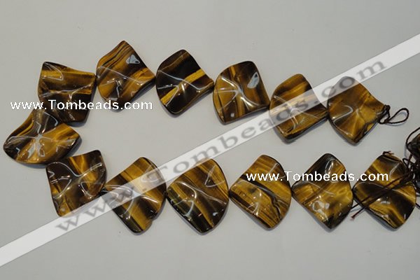 CTE845 15.5 inches 30*40mm wavy triangle yellow tiger eye beads