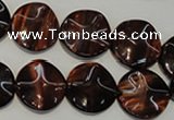 CTE852 15.5 inches 16mm wavy coin red tiger eye beads