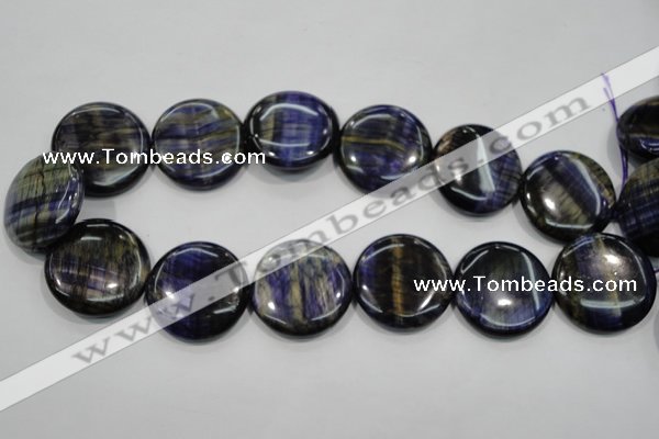 CTE966 15.5 inches 30mm flat round dyed blue tiger eye beads