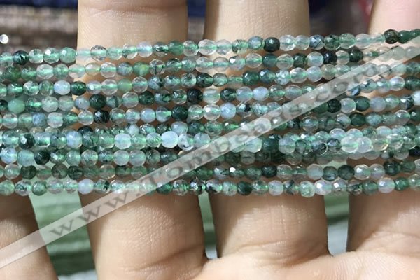 CTG1008 15.5 inches 2mm faceted round tiny moss agate beads